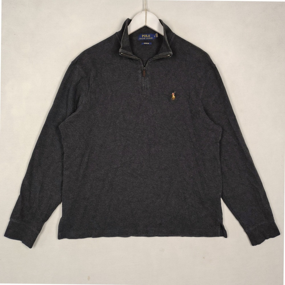 Polo Ralph Lauren Estate Rib Quarter-Zip Pullover Sweater Gray Charcoal Medium